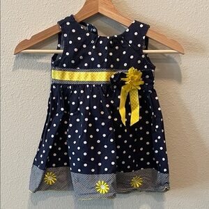 Blueberi Boulevard 24mo Navy Dress with White Dots and yellow flowers